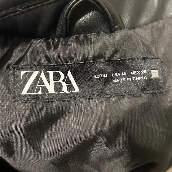 ZARA NWT Faux Leather Bomber Jacket Black Medium Oversized Zipper Closure - Picture 8 of 9